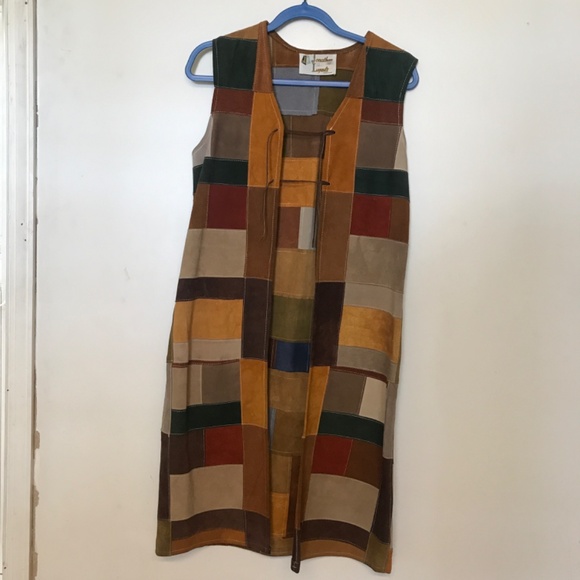 Jonathan Legault Vintage hippie boho Suede Patchwork 70'S leather long Vest - Picture 6 of 6